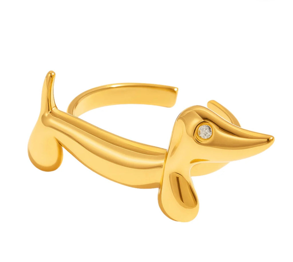Gold Dachshund Ring | Adjustable Puppy Statement Ring