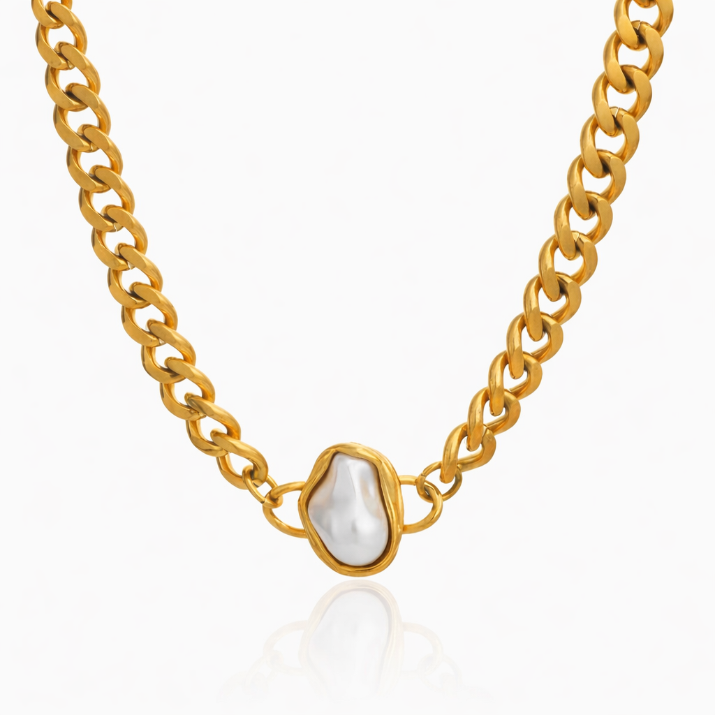 Baroque Pearl Chain Necklace – Gold Statement Pearl Necklace
