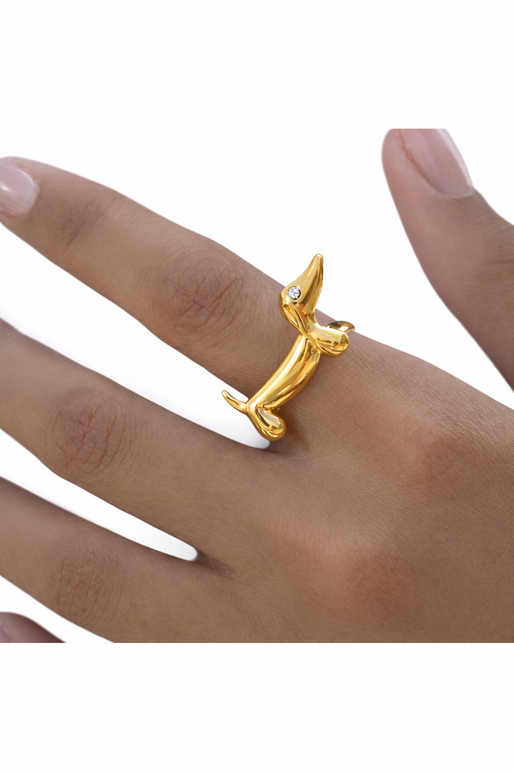 Gold Dachshund Ring | Adjustable Puppy Statement Ring